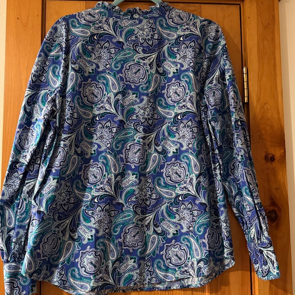 Talbots long sleeve Blouse Blue Green Purple Paisley print Blouse Size large - Picture 10 of 10